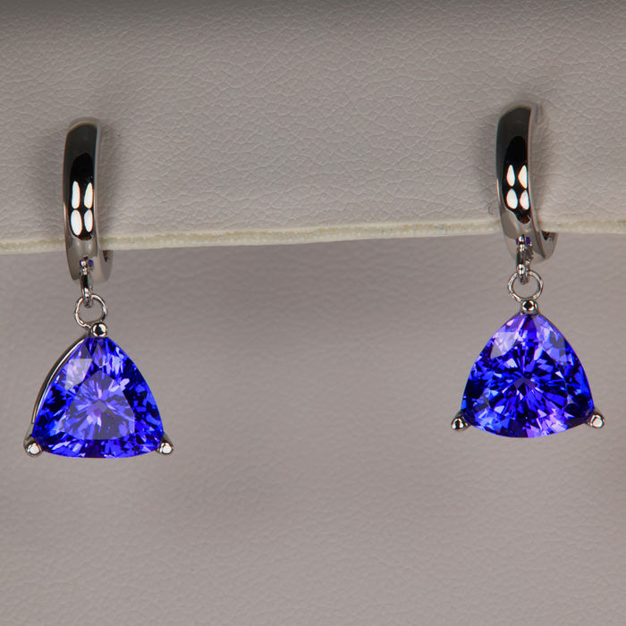 Trilliant Cut tanzanite earrings pierced