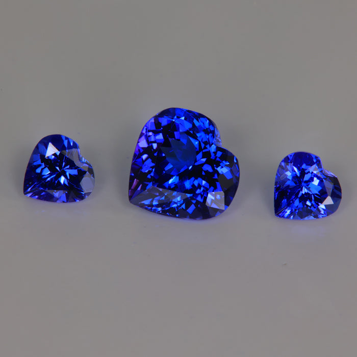 Tanzanite Heart Shape Trio 5.12 Carats Total Weight