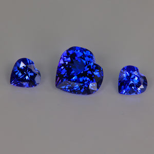 Tanzanite Heart Shape Trio 5.12 Carats Total Weight