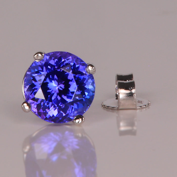 blue violet tanzanite round brilliant single earring