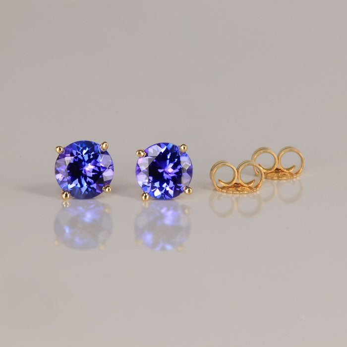 tanzanite studs yellow gold earrings