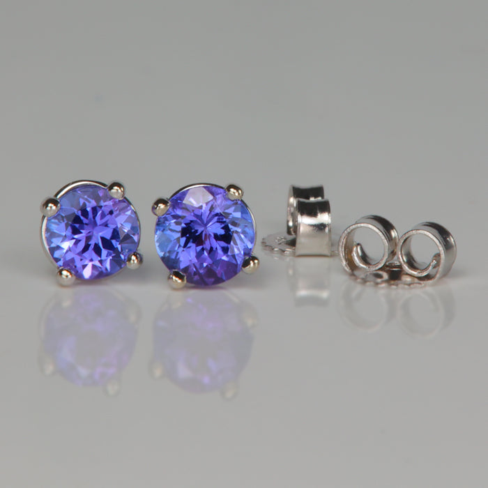 blue violet tanzanite gemstone studs in white gold