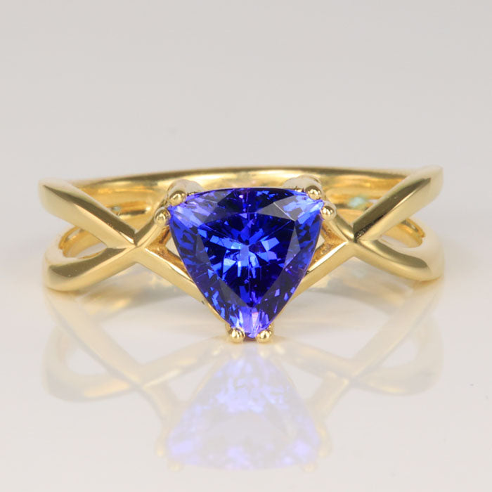 trilliant tanzanite gemstone yellow gold ring