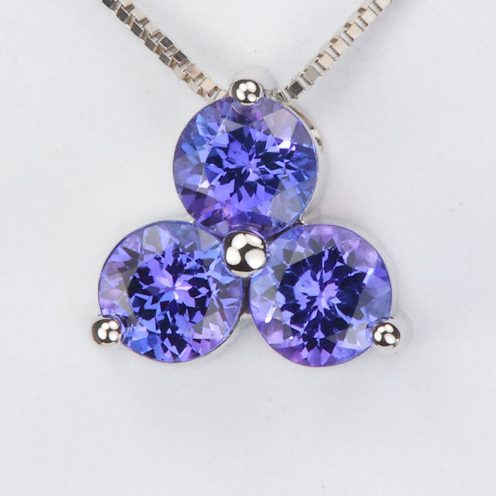 Round brilliant blue violet tanzanite gemstone necklace