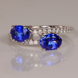 double tanzanite gemstones ring white gold diamond band 