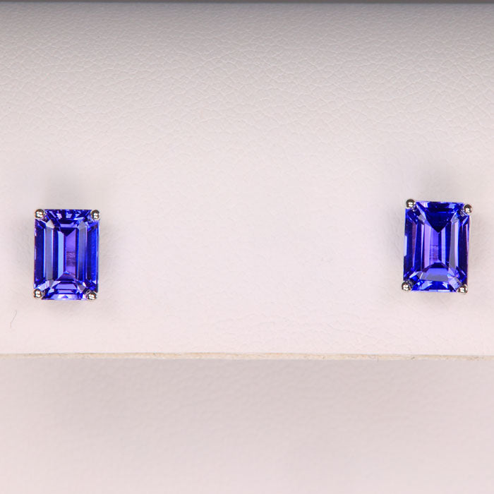 white gold tanzanite gemstone stud earrings