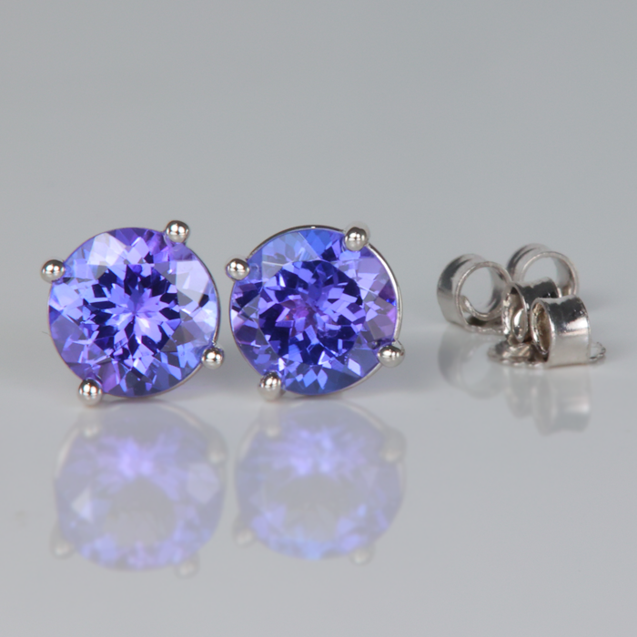 white gold round brilliant cut tanzanite gemstone earrings studs