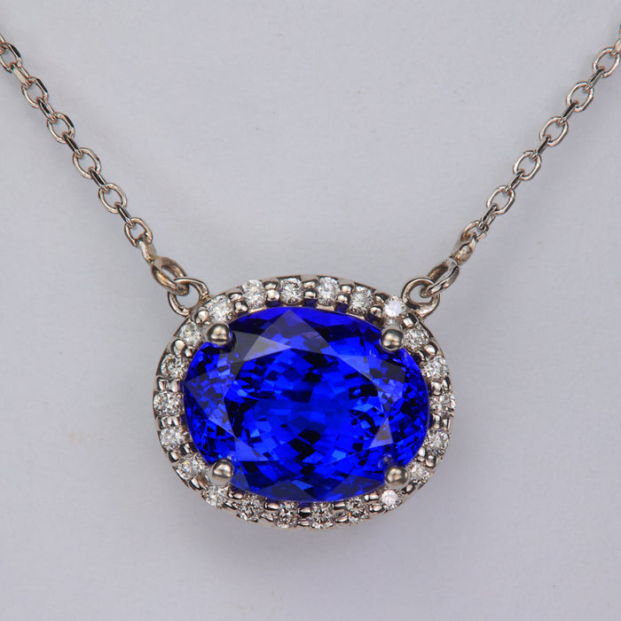 violet blue tanzanite and diamond necklace cable chain