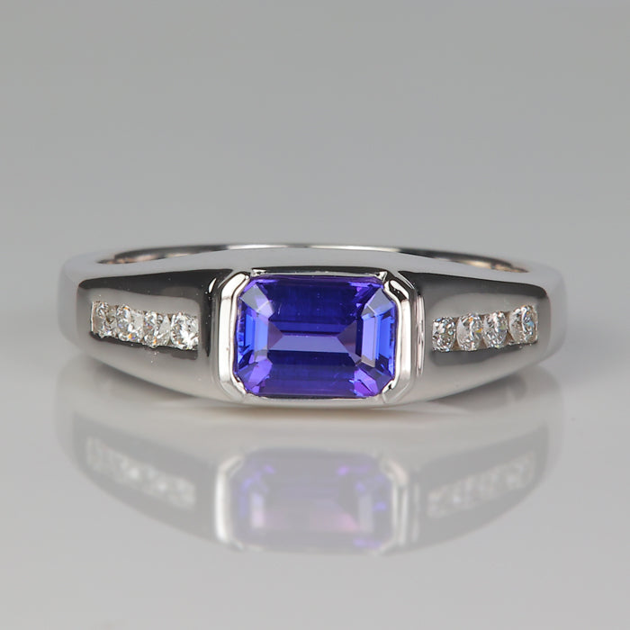 Tanzanite gemstone ring in white gold with channel set diamonds