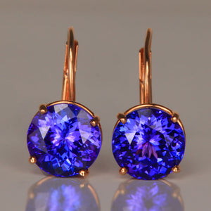 Rose Gold Round Blue Purple Tanzanite Earrings Lever Back