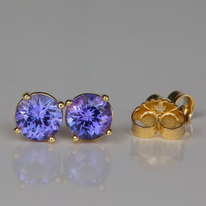 Yellow gold studs with tanzanite gemstones