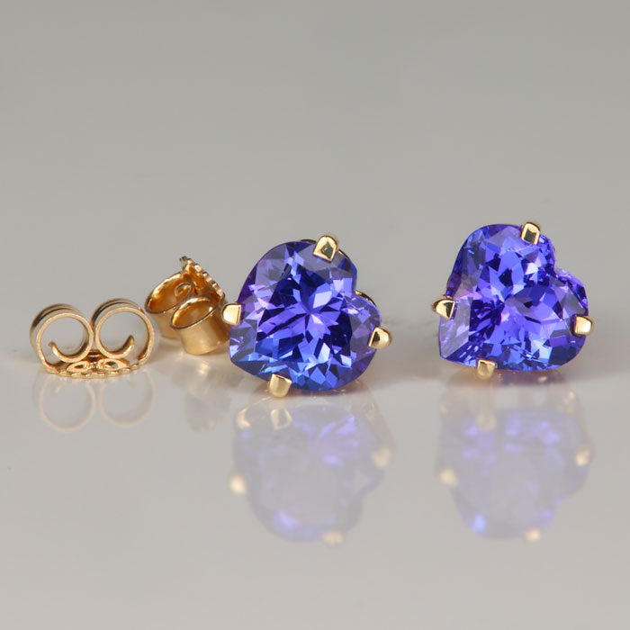 yellow gold tanzanite heart gemstone studs