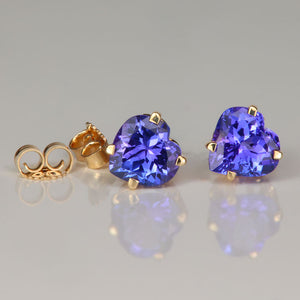 yellow gold tanzanite heart gemstone studs