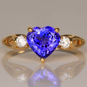yellow gold heart shape tanzanite diamond ring engagement
