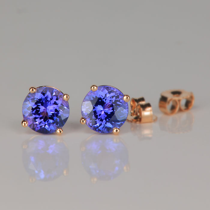 yellow gold violet blue round brilliant cut tanzanite gemstone earrings 