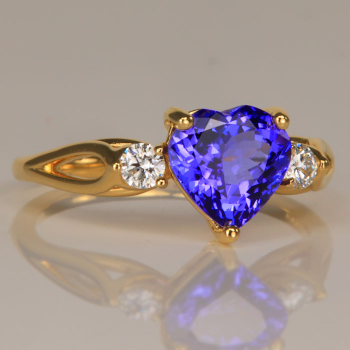 yellow gold heart shape tanzanite diamond ring engagement