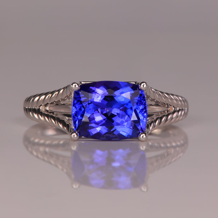 tanzanite gemstone ring antique cushion cut in white gold