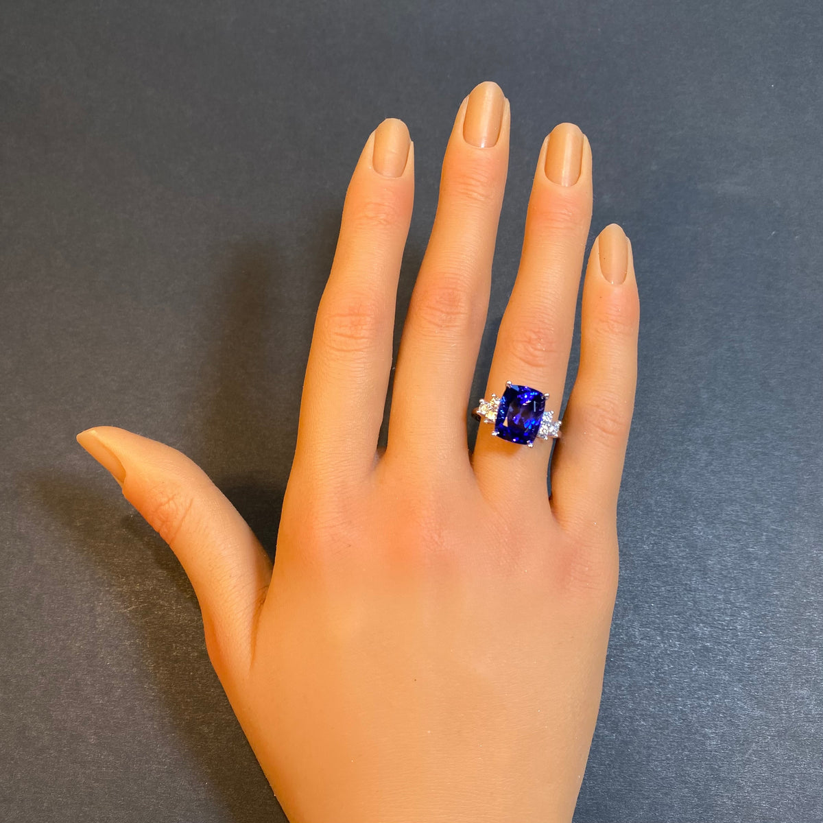 antique cushion tanzanite and diamond ring white gold
