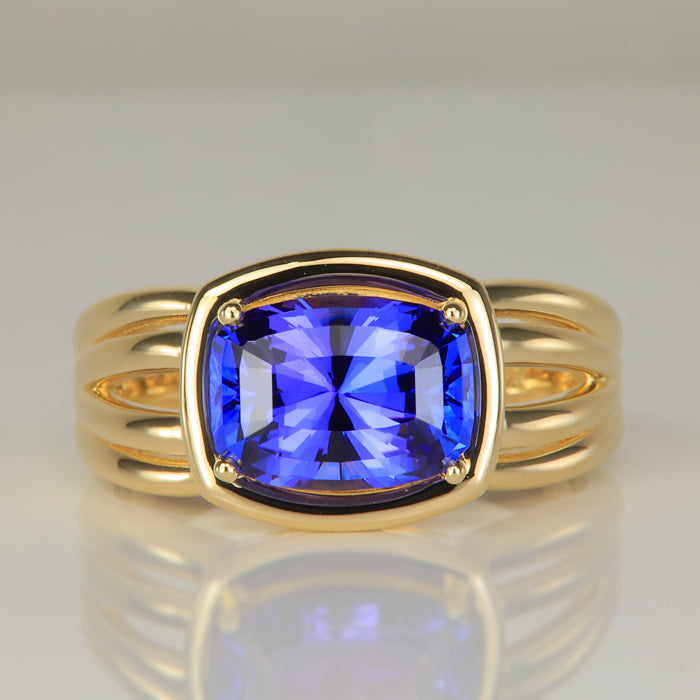 violet blue antique cushion tanzanite men's ring