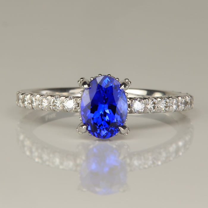 oval cut violet blue tanzanite gemstone ring in white gold