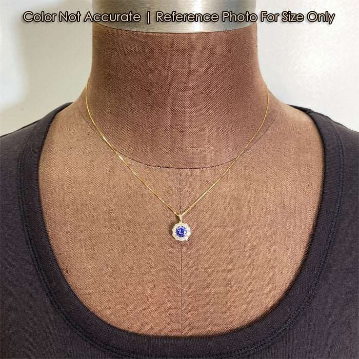 size of gold tanzanite and diamond halo pendant