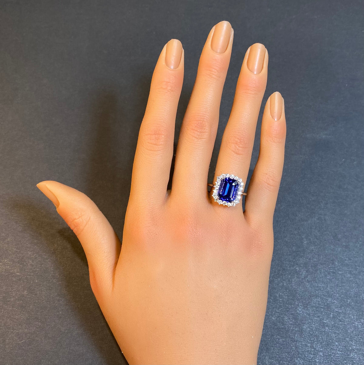 emerald cut tanzanite diamond ring