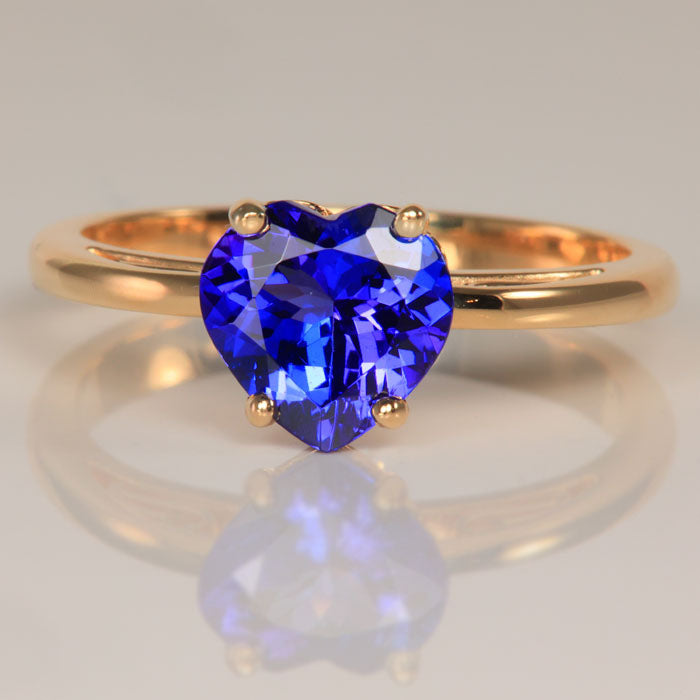 tanzanite ring heart shape brilliant yellow gold