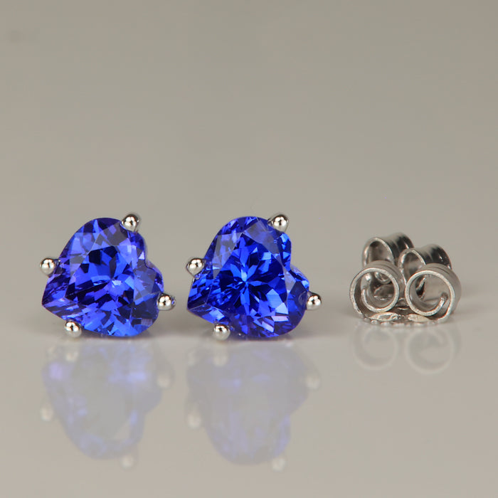 white gold heart shape violet blue tanzanite earrings