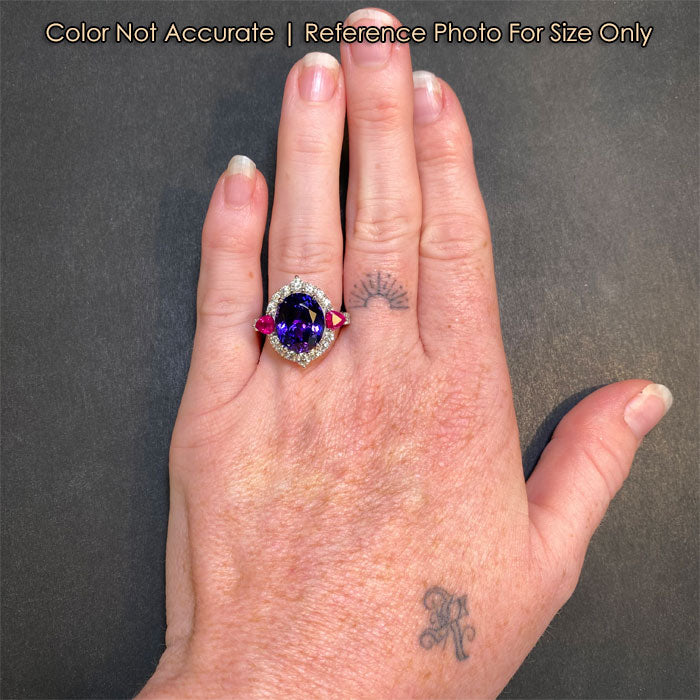 tanzanite gemstone ring with ruby and diamond accents