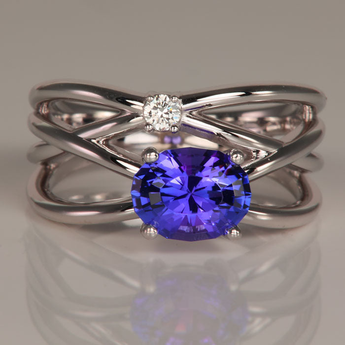 14K White Gold Oval Tanzanite and Diamond Ring 1.69 Carats