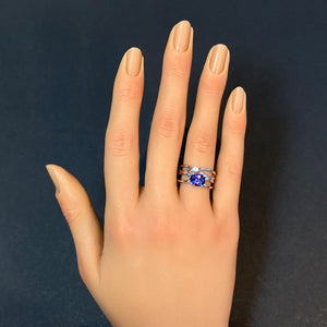 oval tanzanite and diamond ring in white gold