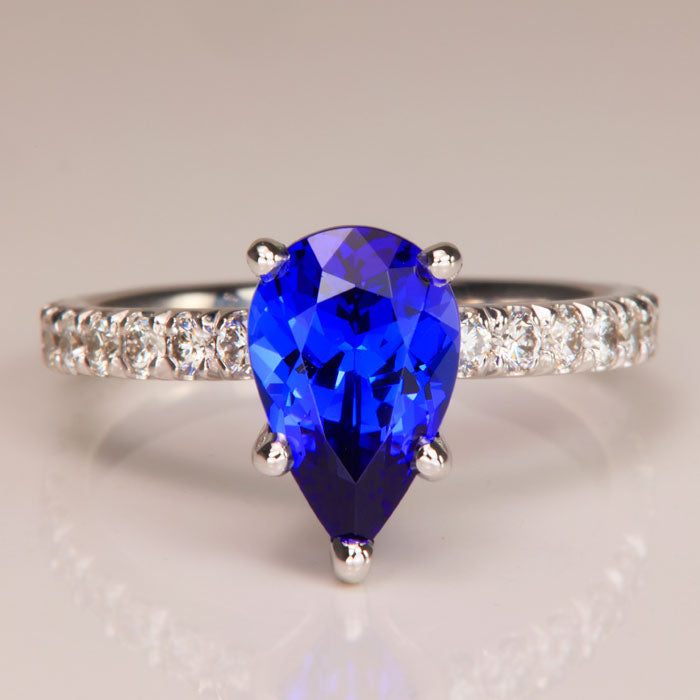 white gold diamonds tanzanite pear ring