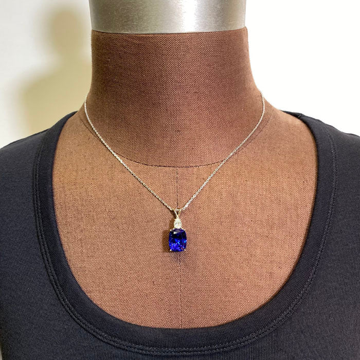 antique cushion tanzanite pendant diamond white gold