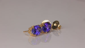 14K Yellow Gold Oval Cut Tanzanite Studs 3.57 Carats