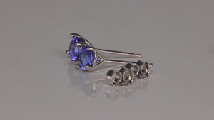 14K White Gold Round Brilliant Cut Tanzanite Stud Earrings .76cts