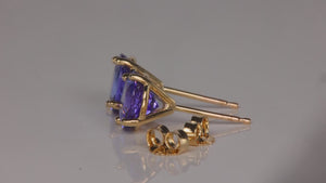 14K Yellow Gold Round Brilliant Tanzanite Stud Earrings 2.78cts