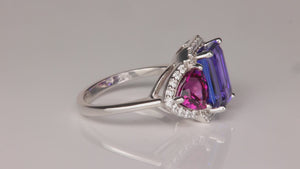 14K White Gold 4.08ct Tanzanite and Umbalite Garnet Ring with Diamonds