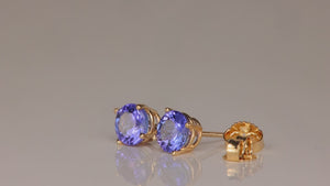 14K Yellow Gold Round Brilliant Tanzanite Studs 1.40 Carats