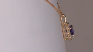 14K Yellow Gold 1.30ct Round Tanzanite and Diamond Halo Pendant