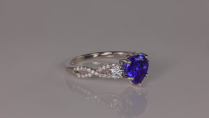 14K White Gold Heart Shape Brilliant Tanzanite and Diamond Ring 2.18 Carats
