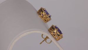 14K Yellow Gold Tanzanite and Diamond Earrings 2.88 Carats