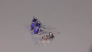 14K White Gold Round Brilliant Mostly Blue Tanzanite Stud Earrings 3.31cts