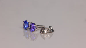 14K White Gold Round Brilliant Tanzanite Stud Earrings 1.56 Carats