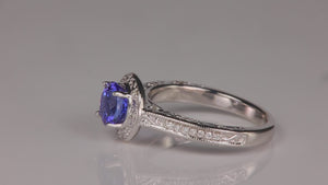 14K White Gold Round Brilliant Tanzanite and Diamond Ring 1.40cts