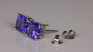 14K White Gold 2.80 Carat Square Cushion Tanzanite Studs