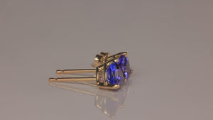 14K Yellow Gold Trilliant Tanzanite Stud Earrings 1.51 Carats