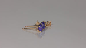 14K Yellow Gold Round Brilliant Cut Tanzanite Stud Earrings 1.01cts