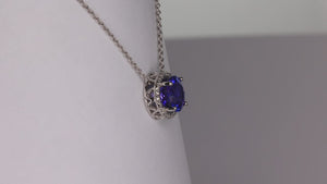 Platinum Round Tanzanite and Diamond Halo Pendant with Chain 2.93cts