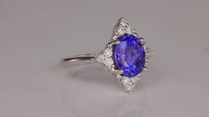 14K White Gold 3.37ct Oval Cut Tanzanite and Diamond Ring