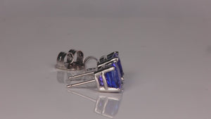 14K White Gold Square Cushion Tanzanite Studs 5.32 Carats